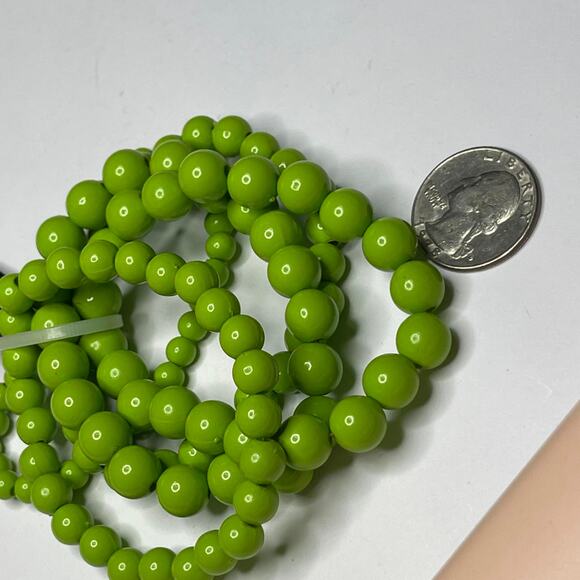Set of 5 beaded stretch bracelets spring green graduated size beads beading - Picture 4 of 12